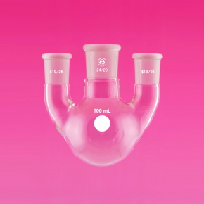 Flask, Round Bottom, 3-Neck, Parallel, Capacity 100ml, Centre Socket 14/23, Side Sockets 14/23