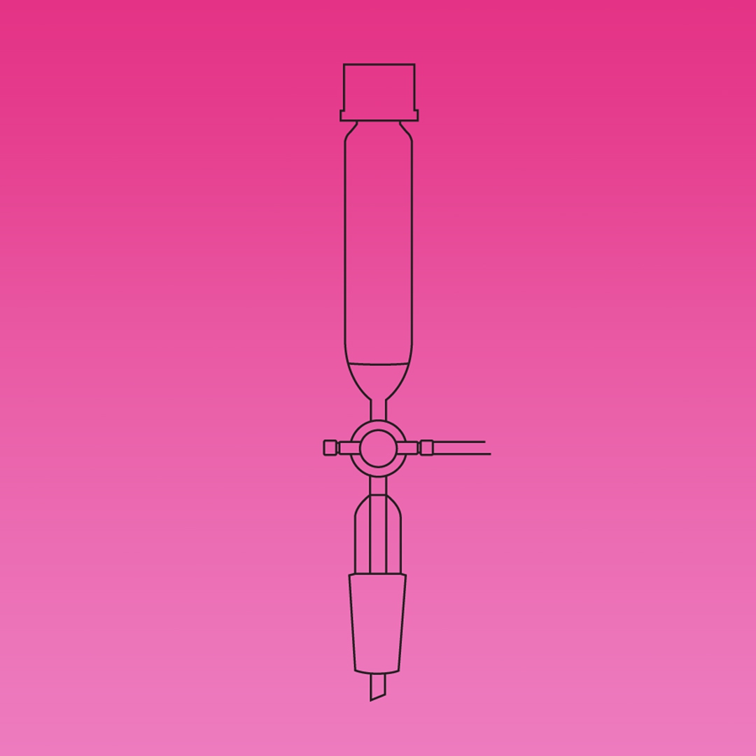 Peptide Synthesis Vessel, Solid Phase, T-Bore PTFE Stopcock, Coarse Porosity, Vacuum, APlus, Capacity 25ml, Fritted Disc OD 20mm, GL Thread Size 25, Borosilicate Glass