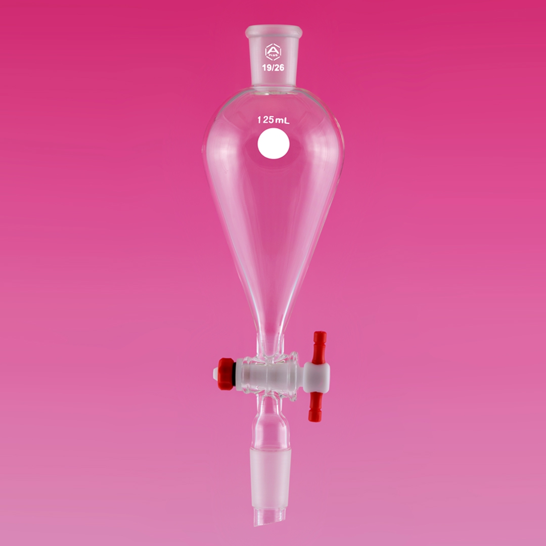 Funnel, Separatory, Capacity 125ml, Socket 29/32, Cone 29/32, Glass Stopper, PTFE Stopcock Bore 2mm