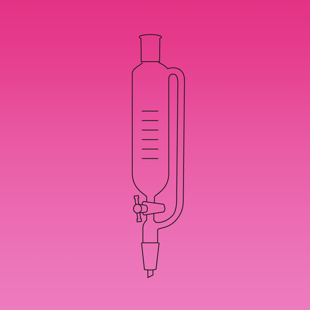 Funnel, Pressure Equalizing Funnel, Clear, WIth PTFE Adjustable Bore Metering Stopcock, Capacity: 25ml, Socket & Cone: 14/23, Borosilicate Glass