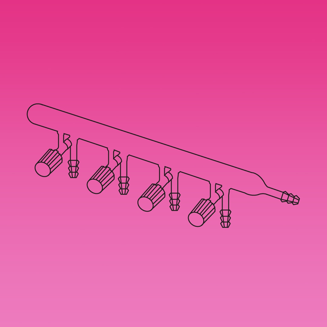 Single Manifold, High Vacuum Valves, Right Side Tubing Connector, APlus, No. of Ports 4, Stopcock Bore 0-4mm, Overall Width 425mm, Borosilicate Glass