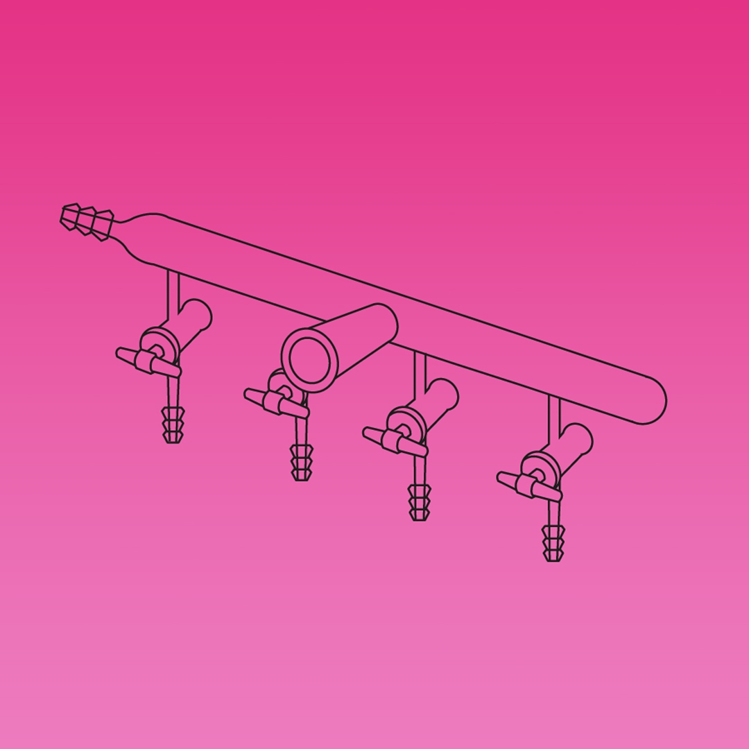 Single Manifold Stopcocks, Outer joint At Center, Left Side Tubing Connector, APlus, No. of Ports 4, Stopcock Bore 2mm, Socket 14/23, Borosilicate Glass