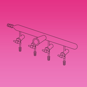 Single Manifold, PTFE Stopcocks, Outer joint At Center, Left Side Tubing Connector, Glass