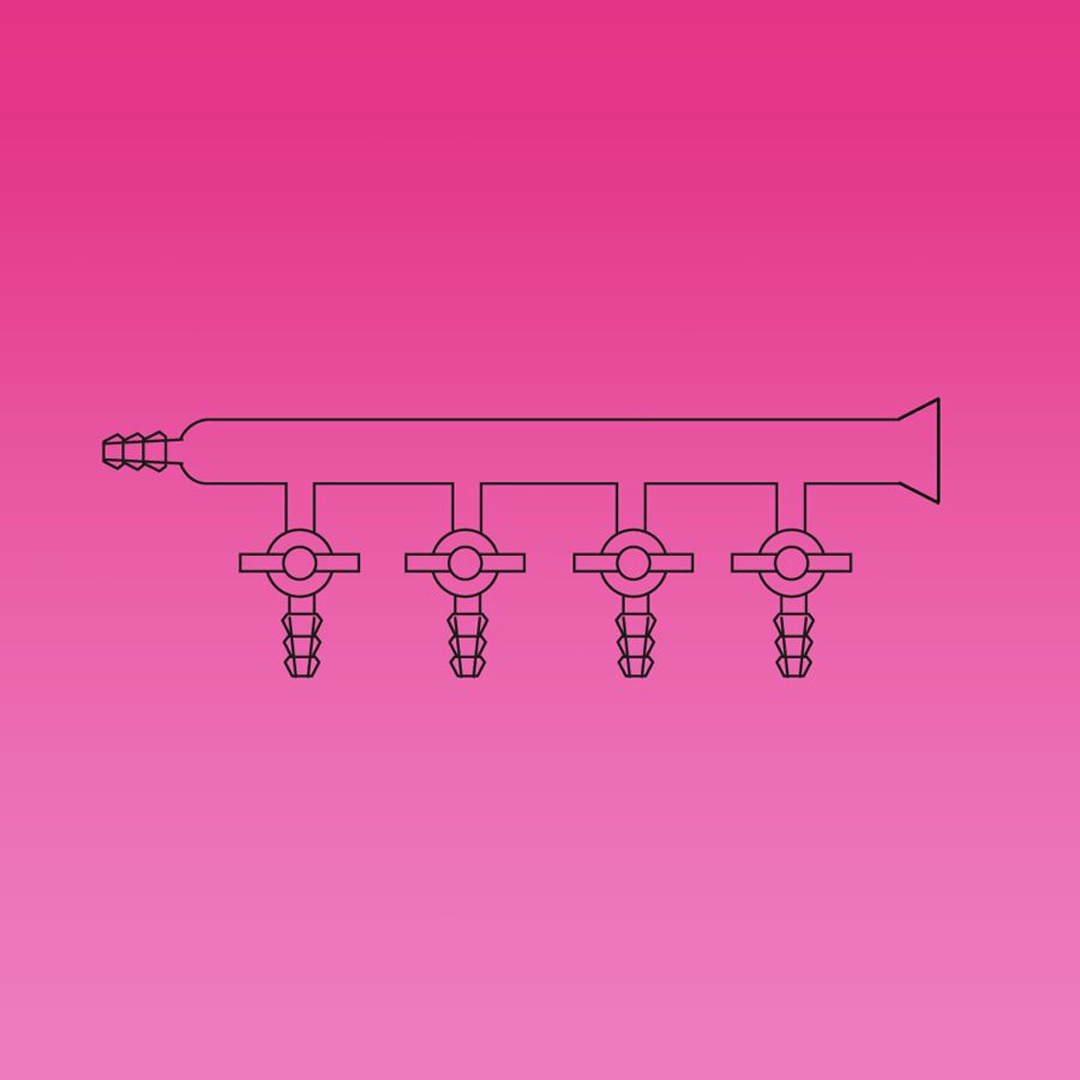 Manifold, 4 Ports, Solid Glass Stopcocks, Spherical Joint On Right Side, 10mm Hose Connection On Left Side