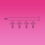 Manifold, 4 Ports, Solid Glass Stopcocks, Spherical Joint On Right Side, 10mm Hose Connection On Left Side