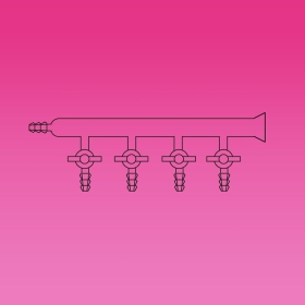 Manifold, 4 Ports, Solid Glass Stopcocks, Spherical Joint On Right Side, 10mm Hose Connection On Left Side