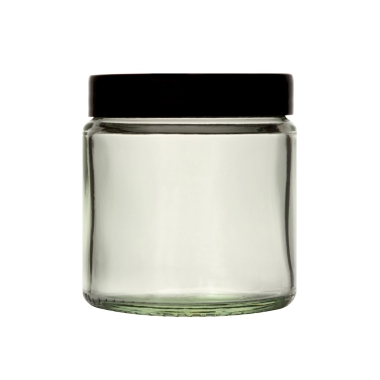 Bottle, Jar, Clear, Black Screw Cap, Soda Glass (Type III)