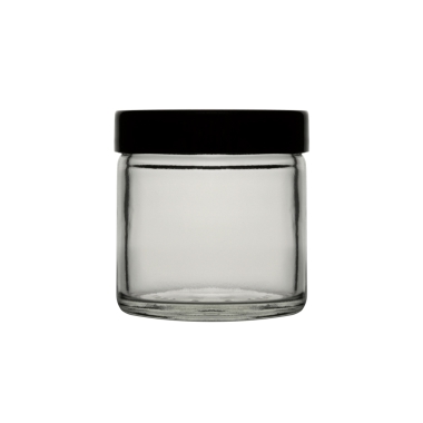 Bottle, Jar, Clear, Capacity 60ml, Black Screw Cap, Thread R3/51, Soda-Lime Glass