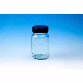 Bottle, Powder, Clear, Capacity 4ozml, Black Screw Cap, Thread R3/38, Soda-Lime Glass