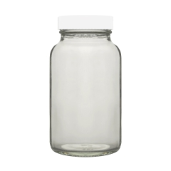 Bottle, Powder, Clear, White Screw Cap, Soda Glass (Type III)