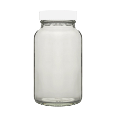 Bottle, Powder, Clear, White Screw Cap, Soda Glass (Type III)