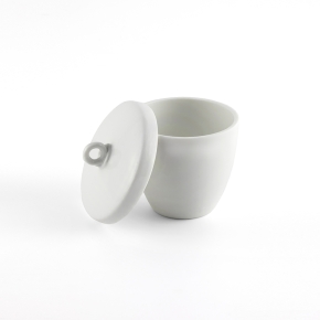 Crucible, Medium Form, With Lid, Academy, Capacity 100ml, Outer Diameter Top 63mm, Outer Diameter Bottom 34mm, Porcelain