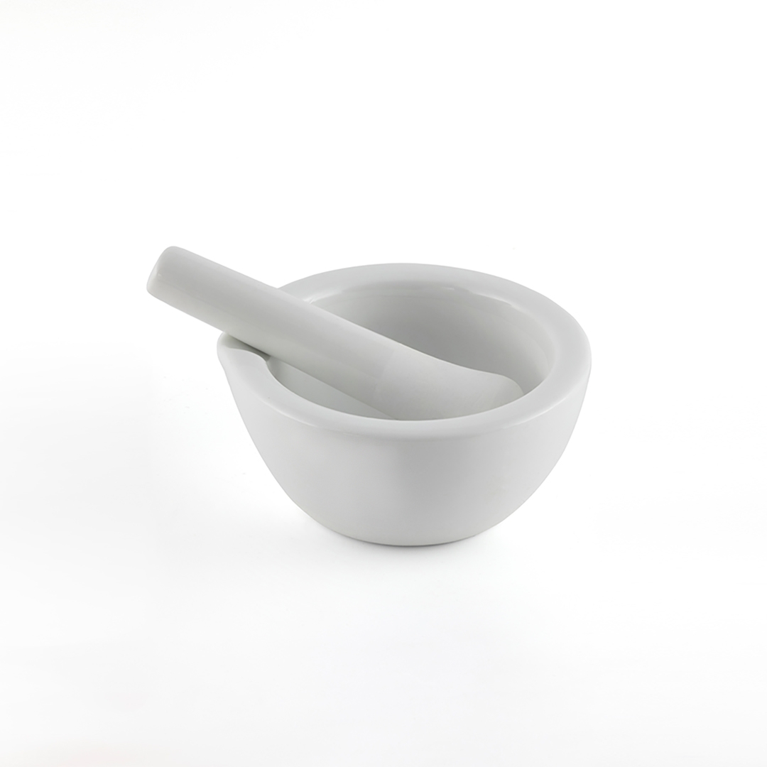 Mortar & Pestle, Glazed, Outer Diameter Top 160mm, Outer Diameter Bottom 90mm, Height 74mm, Porcelain