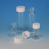 Vial, Pathological Vial, Tubular, Unattached White Polypropylene Caps, Glass