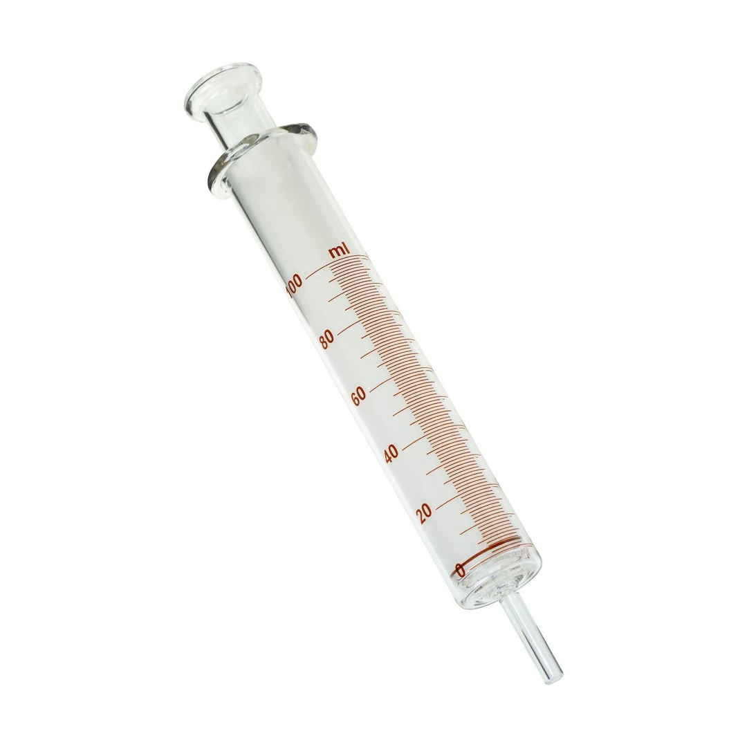 Syringe, Glass Gas Syringe, Graduations, Academy, Capacity 100ml, Graduation Division 1ml, Glass