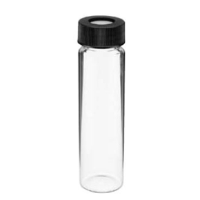 Vials, Black Phenolic Cap, Cone-Shaped Polyethylene Liner, DWK, Capacity 24ml, Borosilicate Glass 3.3