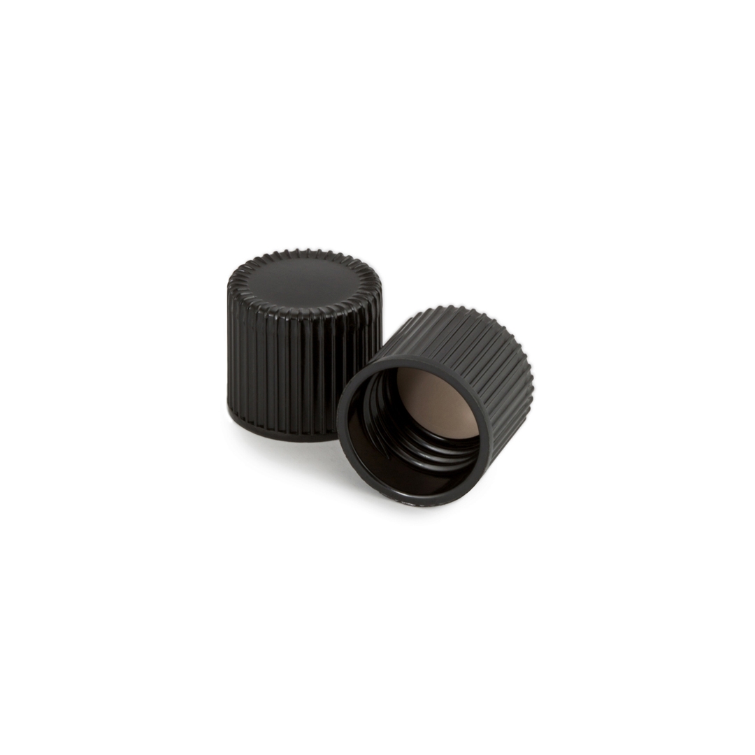 Cap, Black Phenolic Caps, Thread 13-415, PTFE-Faced Rubber Liners