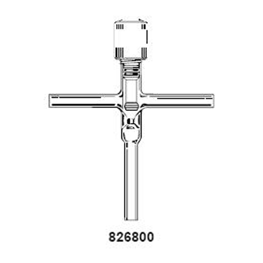 HI-VAC T-Type Valve with PTFE Plug and No Tip O-Ring, DWK, 9mm, Plug Material PTFE, Bore Size 0-4mm, Borosilicate Glass 3.3