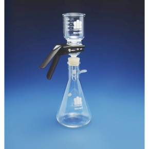 Microfiltration Assembly, Funnel, Clamp, Fritted Glass Support, Stopper, DWK, Funnel Capacity 300ml, Overall Height 229mm, Clamp Width 76mm, Borosilicate Glass 3.3