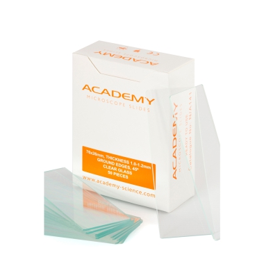 Academy Microscope Slide 76x26mm 1.0-1.2mm Clear Glass, Inner And Outer Cellophane Wrapped, Pack Of 50slides