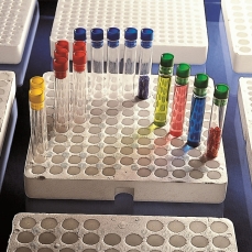 Kartell Test Tube Trays, Places 119, OD Holes 14.5mm, Depth of Hole 18mm, Dimension 220x220x32mm, Material Expanded PS