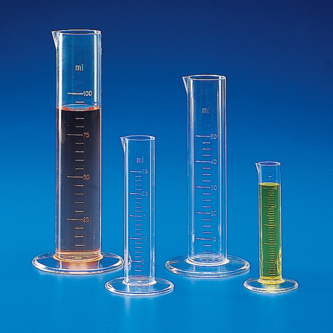 Kartell Graduated Measuring Cylinders Short Form , Capacity 50ml, Graduation 10ml, Subdivision 2.5ml, OD 29mm, Height 143mm, Material PMP (TPX)