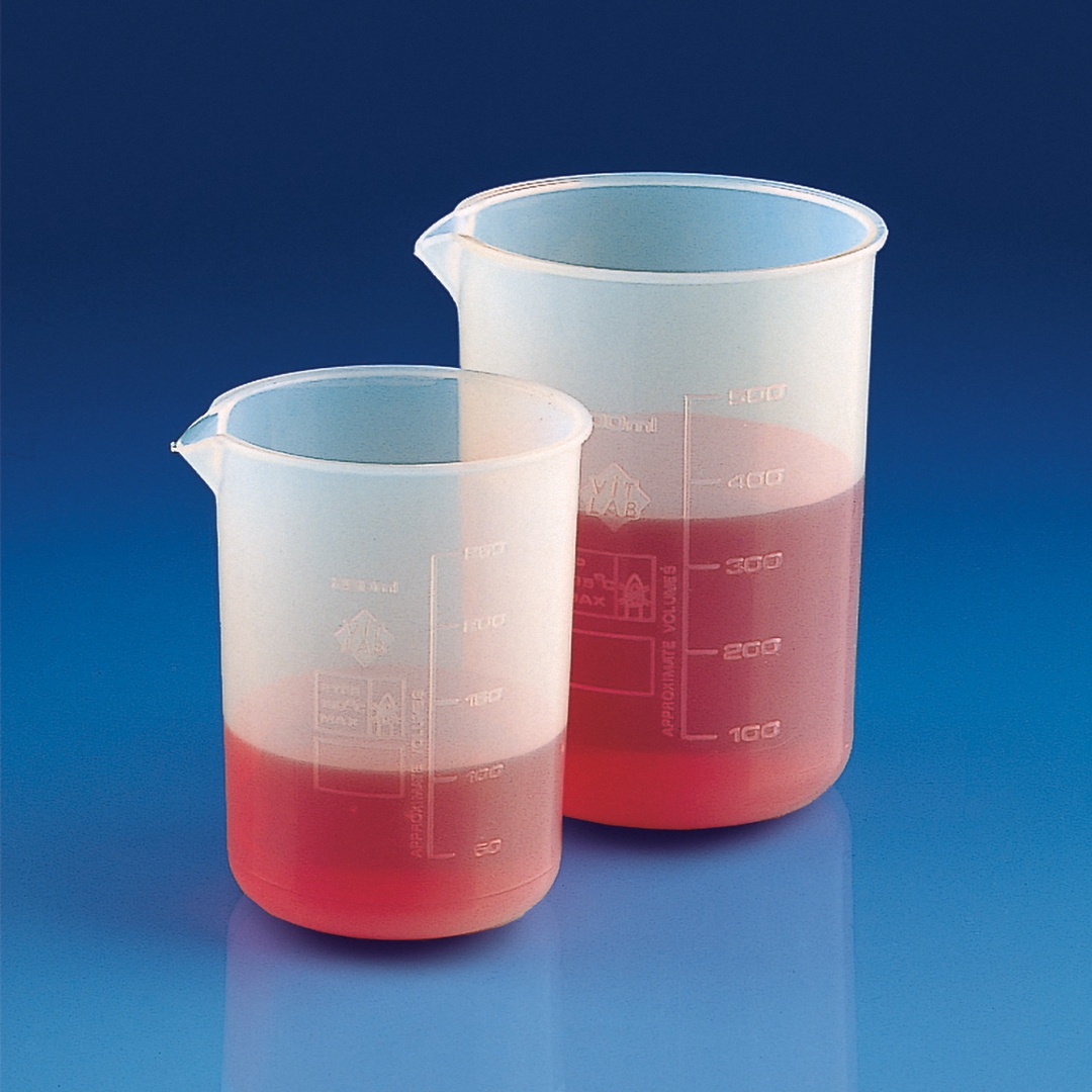 Kartell Graduated Beaker Low Form, Capacity 250ml, Division 50/1ml, Height 96mm, OD 67mm, Material PFA