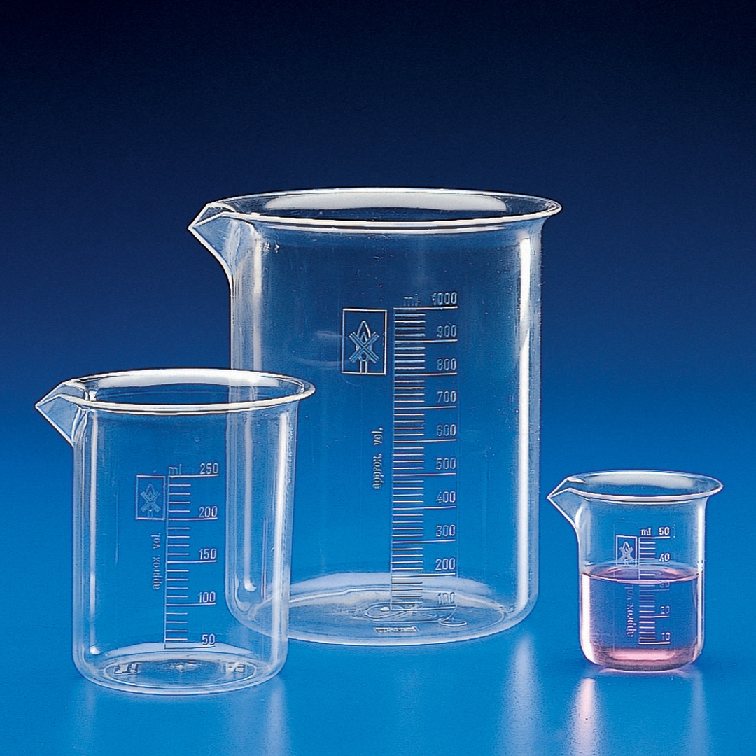 Beaker, Low Form Beaker, Class B, Moulded Graduations, With Spout, Capacity: 50ml, Outer Diameter Bottom: 42mm, PMP (TPX)