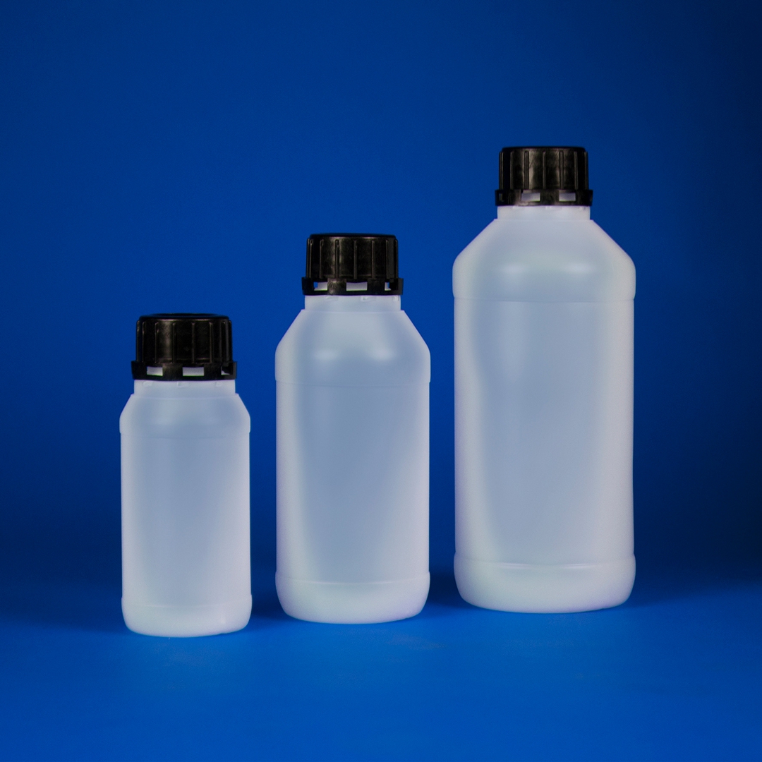 Kartell Narrow Neck Bottles With White Tamper Evident Cap, Capacity 1000ml, OD 90mm, Height 229mm, Mouth OD 30mm, Material HDPE