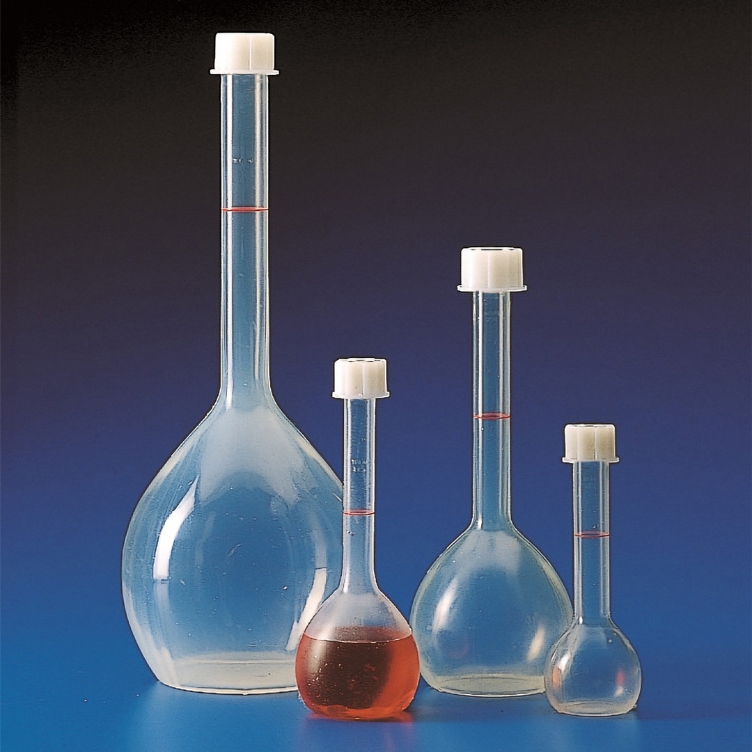 Kartell Volumetric Flasks With Screw Cap, Capacity 100ml, Tolerance +/- 1 (ml)ml, Height 174mm, OD 58mm, DIN Standard GL18, Material PMP (TPX)