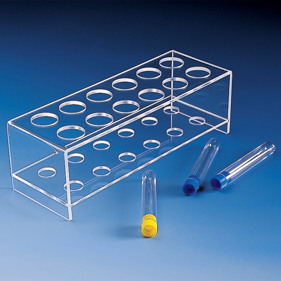 Test Tube, Racks, Two Tier, Places 12, Upper Hole Diameter 32mm, Lower Hole Diameter 20mm, Plastic, Polymethyl Methacrylate (PLEXIGLAS)