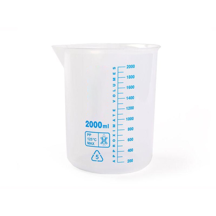 Beaker, Low Form Beaker, Blue Graduations, With Spout, Capacity: 50ml, Sub Divisions: 10ml, Plastic