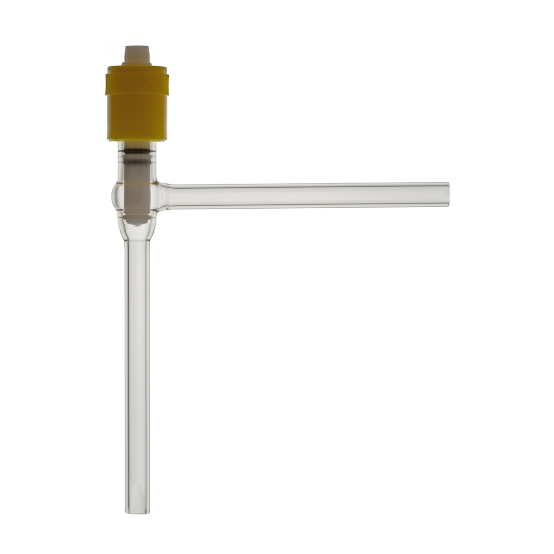 Stopcock, Greaseless HV Valve, Right Angle, Fine Thread, Type Greaseless, Bore Size 3mm, Glass / PTFE